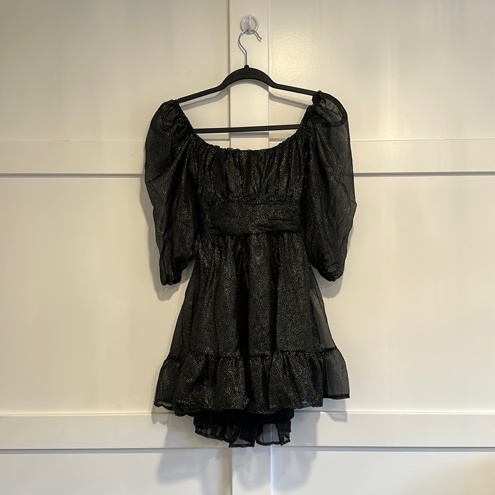 Black with Sparkles Ruffle Mini Dress